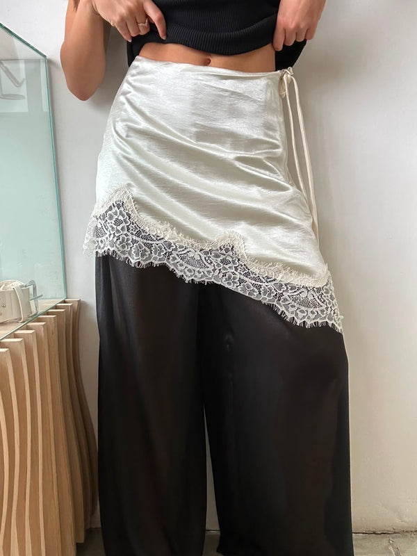 TIE WAISTED BLACK PANTS