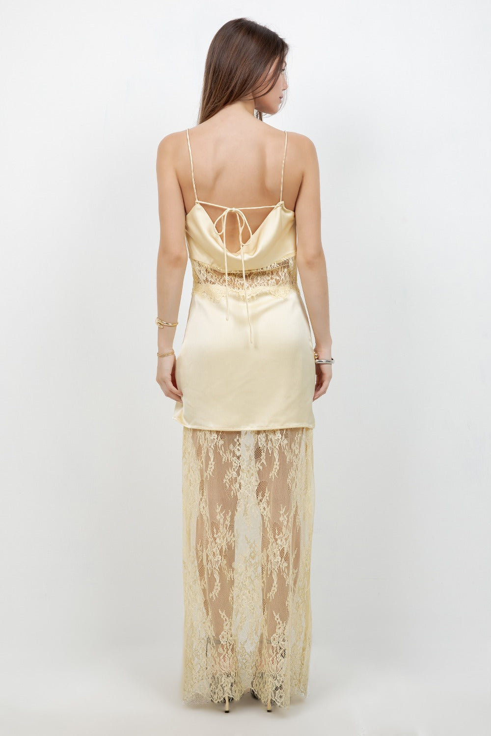 LEMON SATIN LACE DRESS