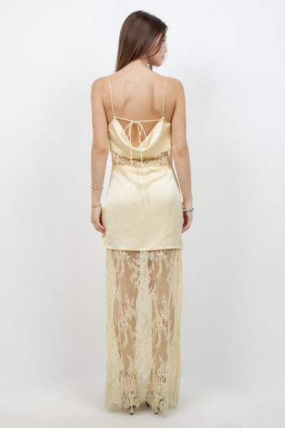 LEMON SATIN LACE DRESS
