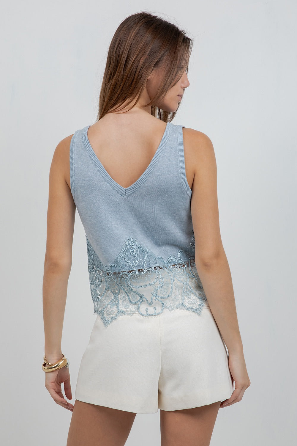 DUSTY BLUE LACE TOP