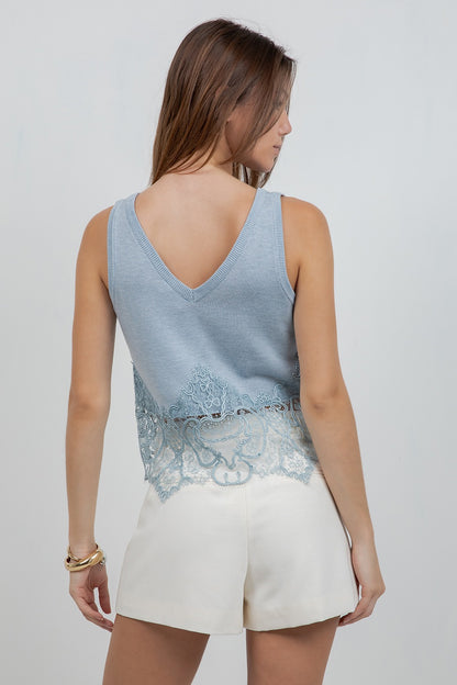 DUSTY BLUE LACE TOP