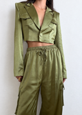 OLIVE SATIN CARGO BLAZER SET