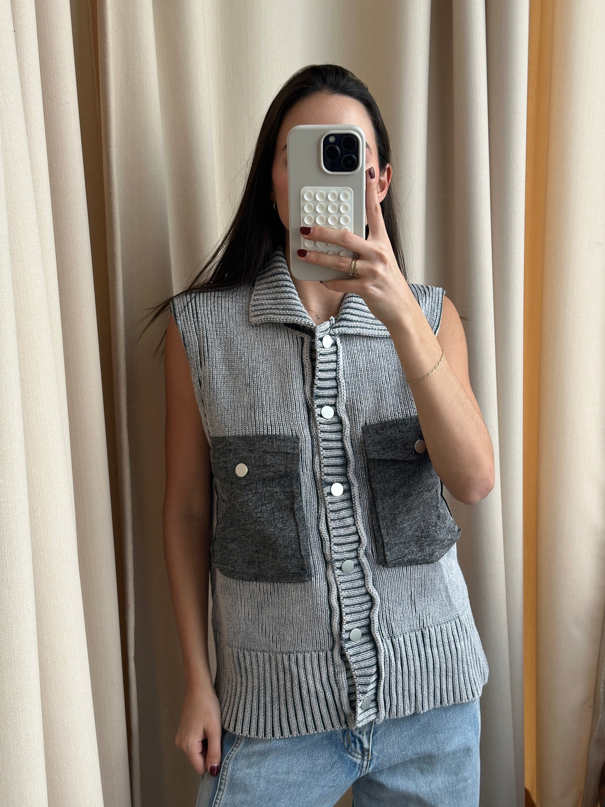 GREY WASH COLLAR VEST