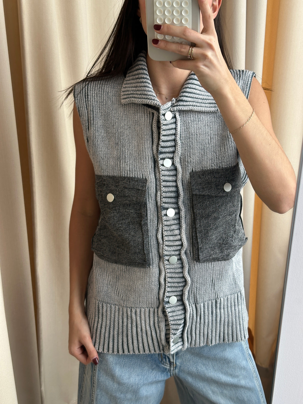 GREY WASH COLLAR VEST