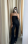 LACE EDGE SATIN BLACK SET