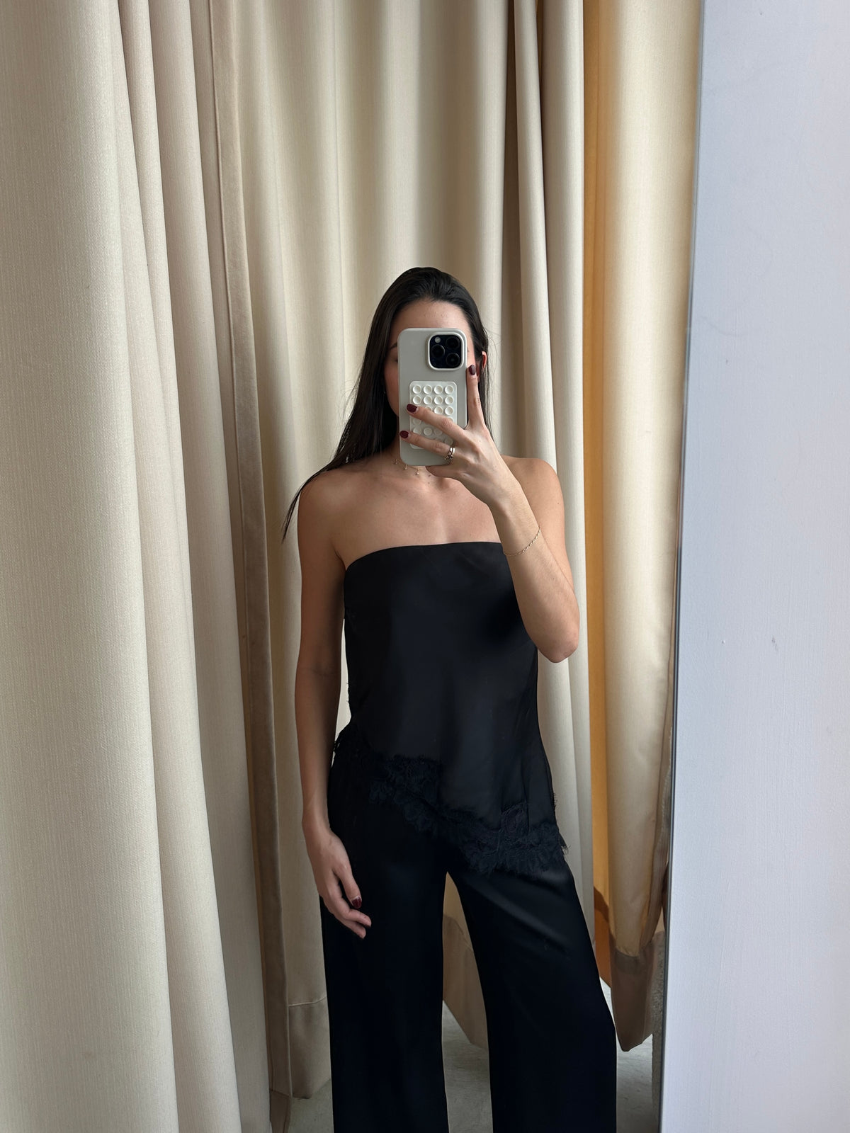 LACE EDGE SATIN BLACK SET