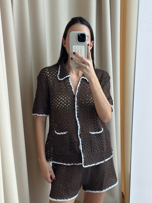 BROWN KNITTED BEACH SET