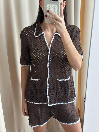 BROWN KNITTED BEACH SET