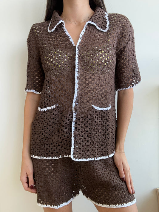 BROWN KNITTED BEACH SET