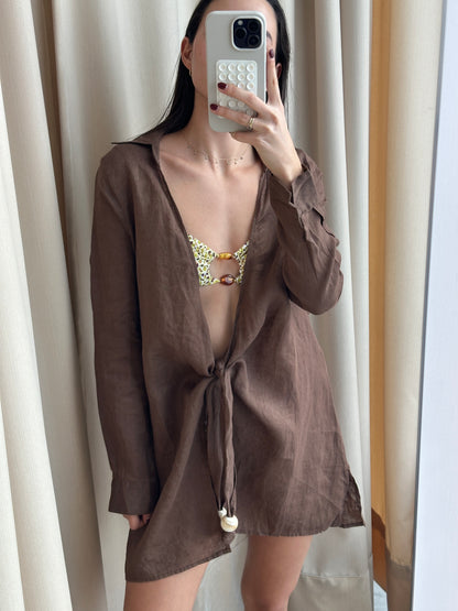 BROWN LINEN BEACH SHIRT