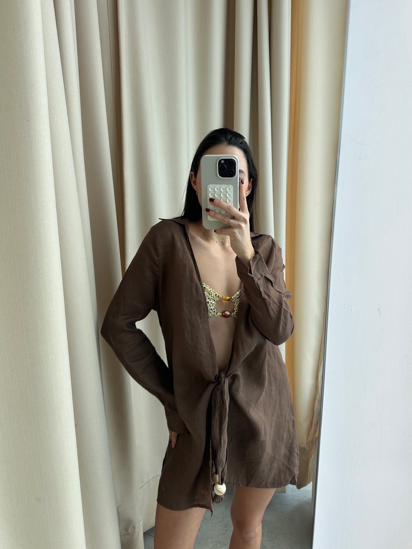 BROWN LINEN BEACH SHIRT