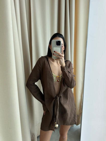 BROWN LINEN BEACH SHIRT