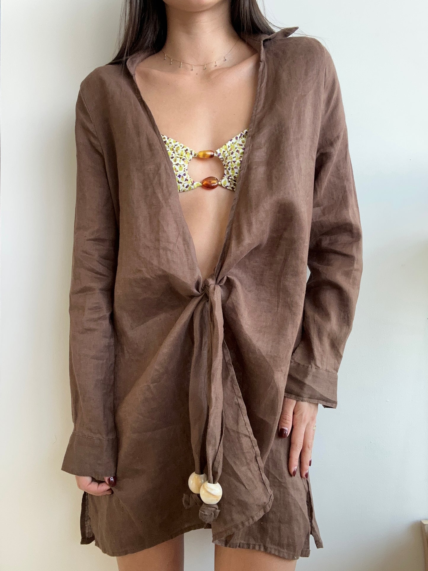 BROWN LINEN BEACH SHIRT