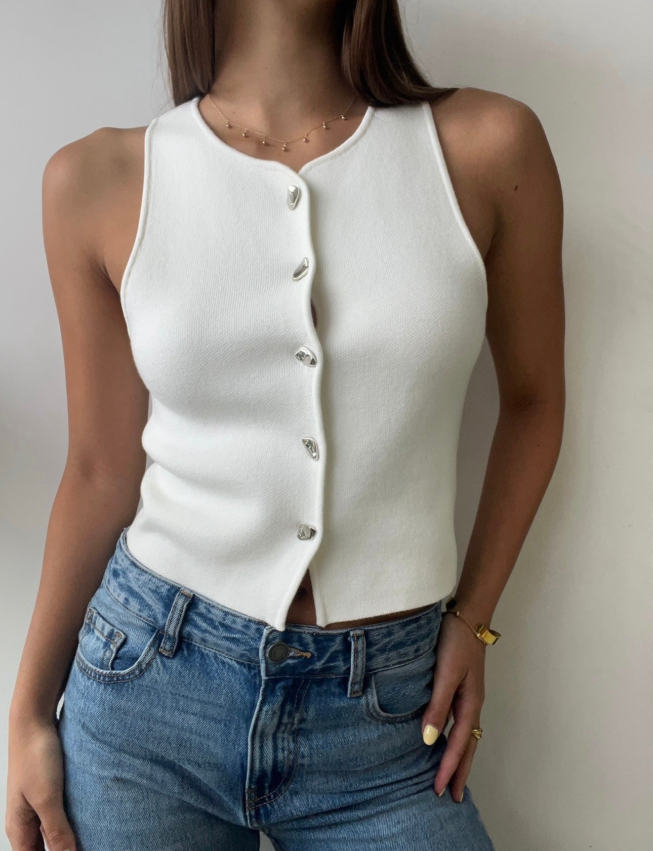 CHALECO BLANCO BOTON SILVER