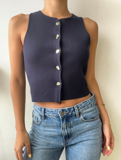 CHALECO NAVY BOTON SILVER