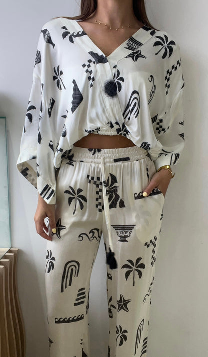 PRINTED SATIN WHITE SET