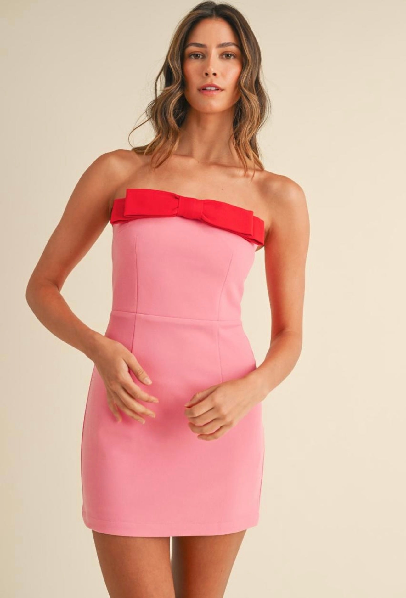 BOW STRAPLESS MINI DRESS