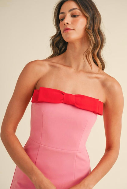 BOW STRAPLESS MINI DRESS
