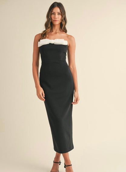 BOW STRAPLESS LONG DRESS
