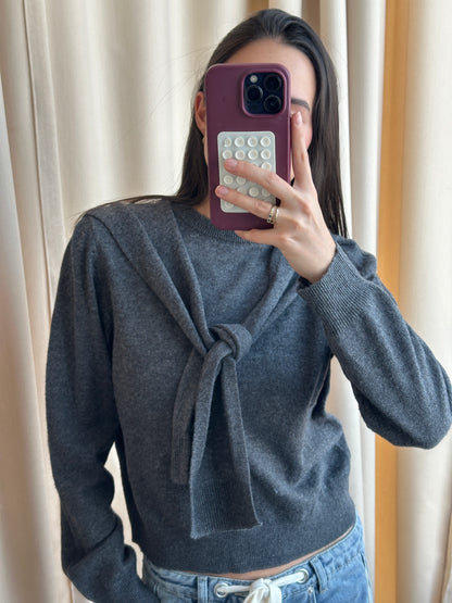 CHARCOAL SCARF SWEATER