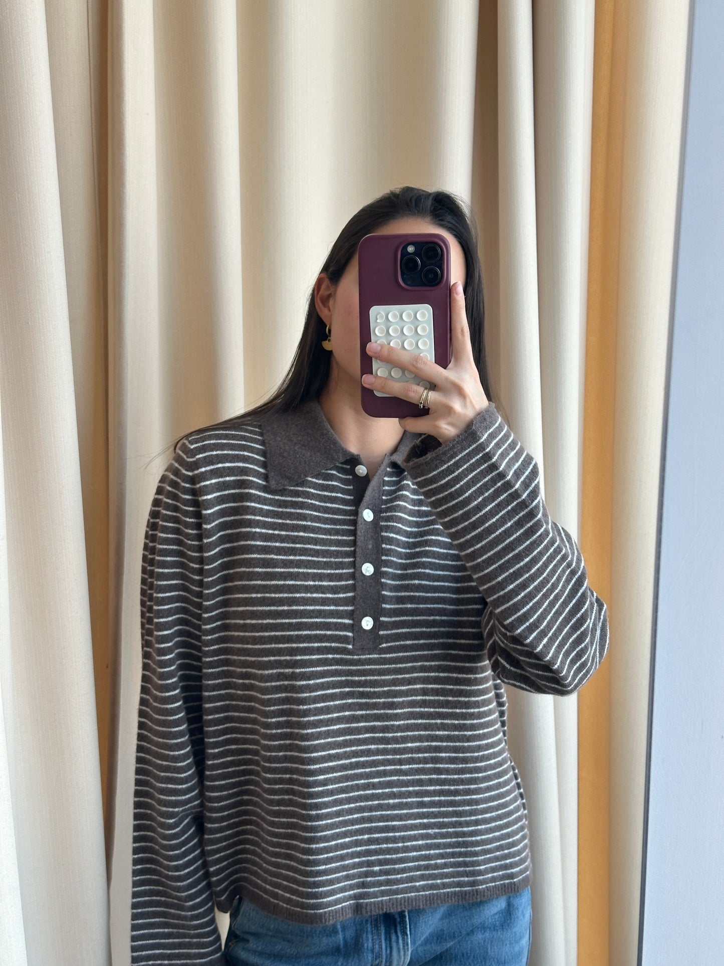 BROWN WHITE STRIPED CARDIGAN