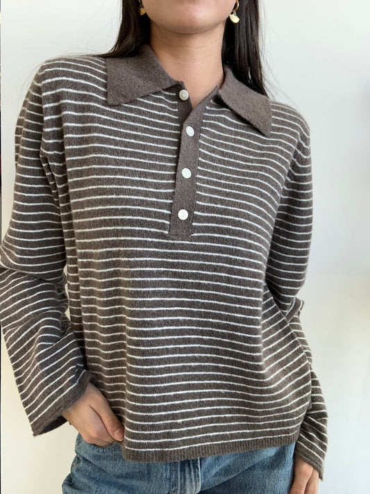 BROWN WHITE STRIPED CARDIGAN