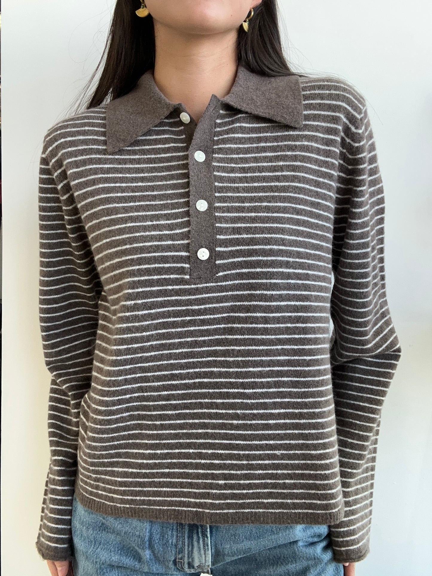 BROWN WHITE STRIPED CARDIGAN