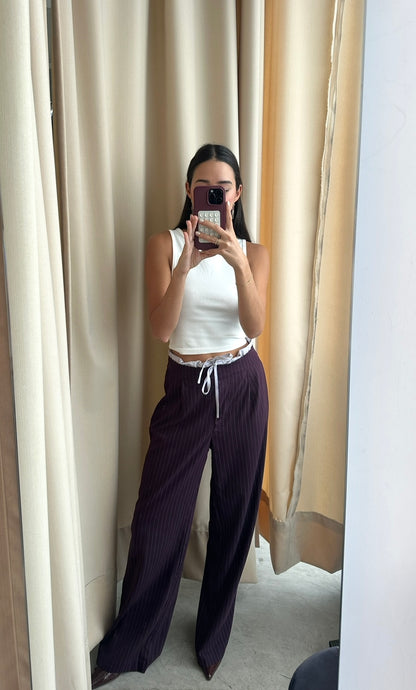 CONTRAST EGGPLANT PANTS