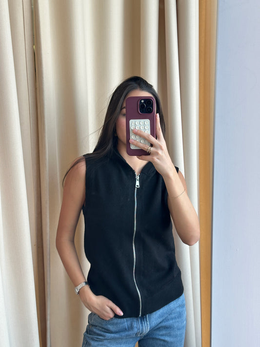 CHALECO ZIP SUETER NEGRO