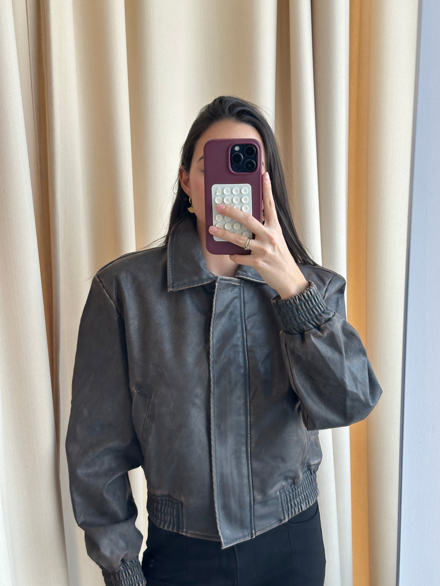 BROWN LEATHER BOMBER