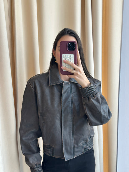 BROWN LEATHER BOMBER