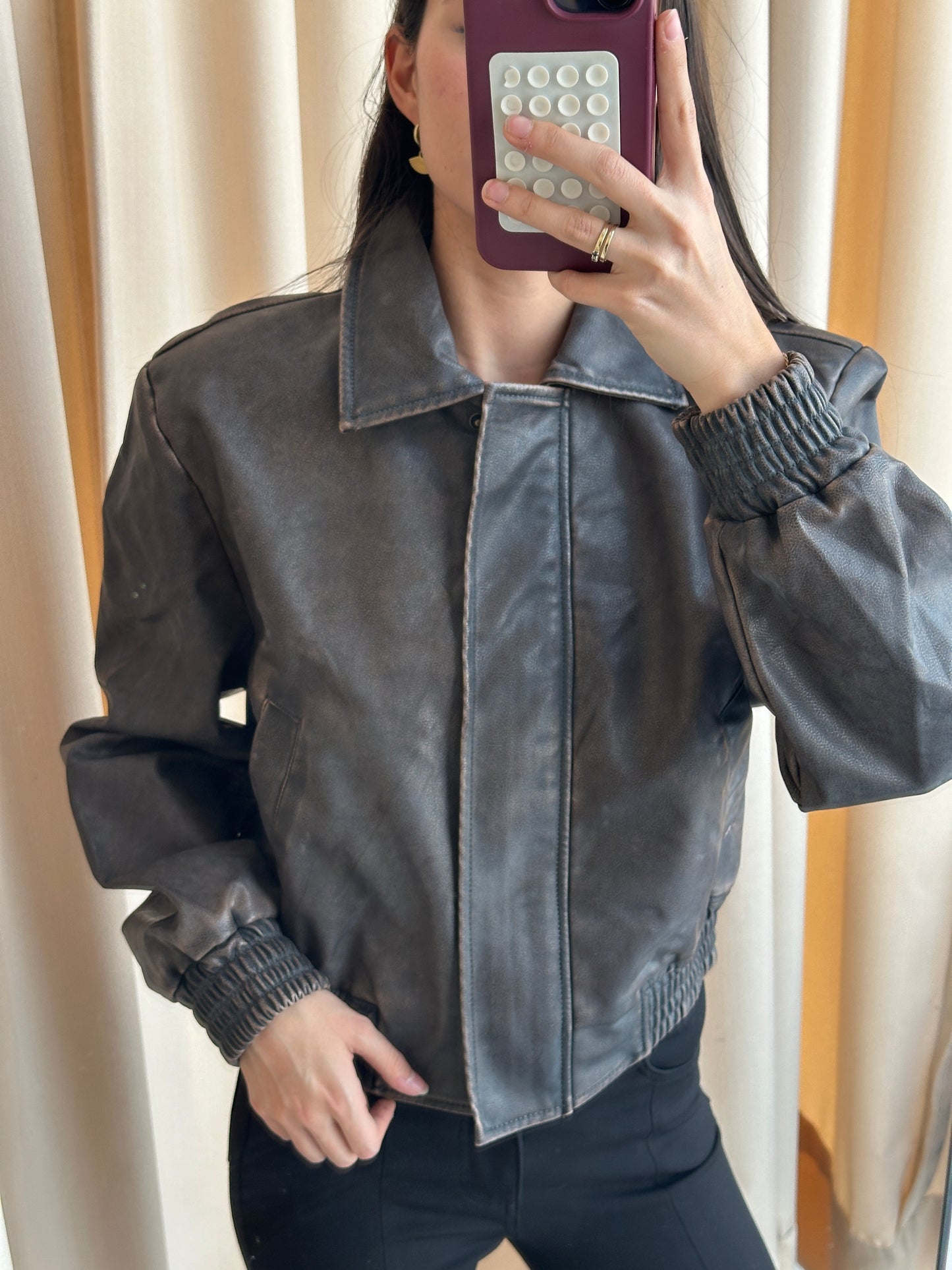 BROWN LEATHER BOMBER