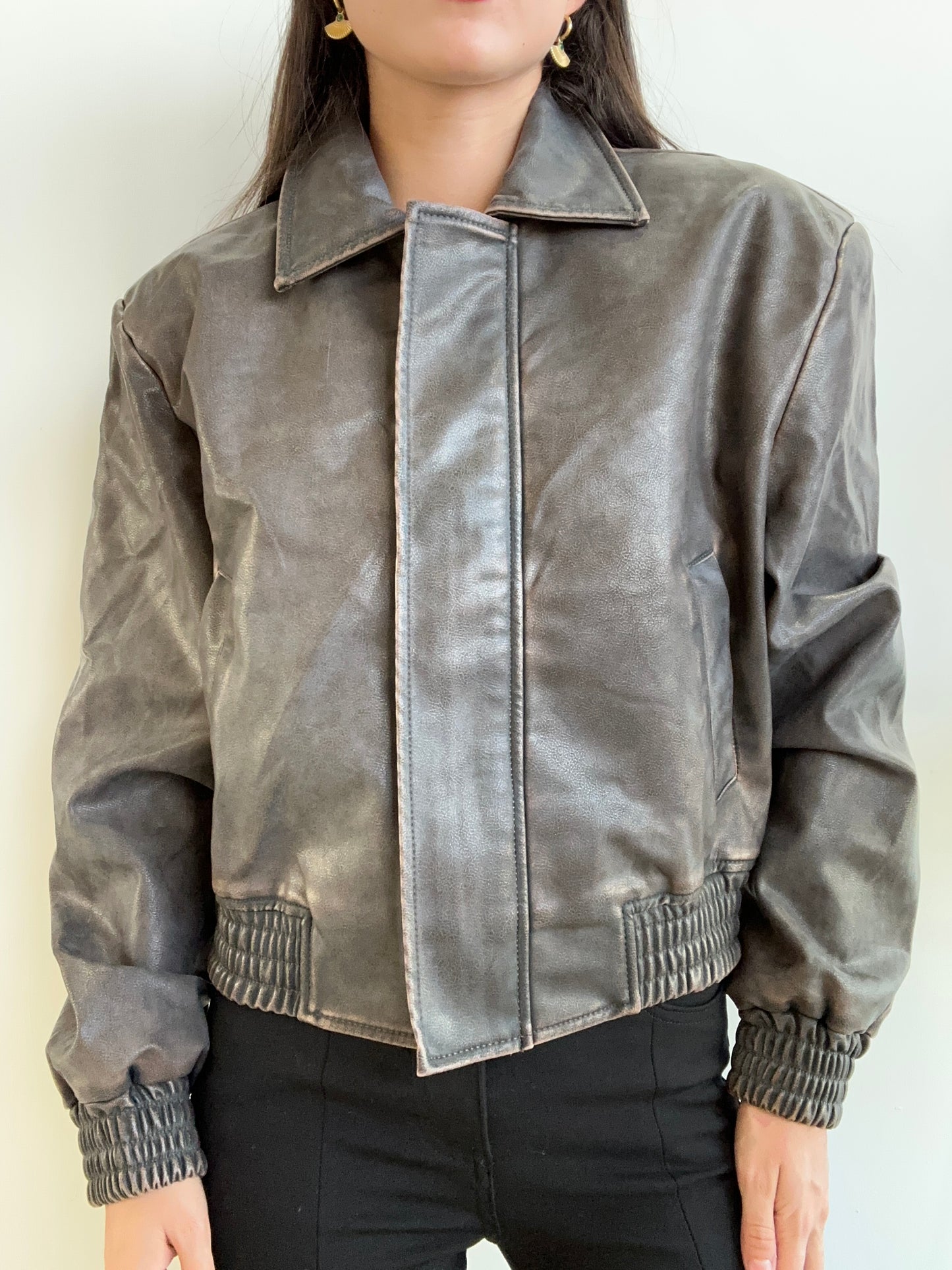 BROWN LEATHER BOMBER