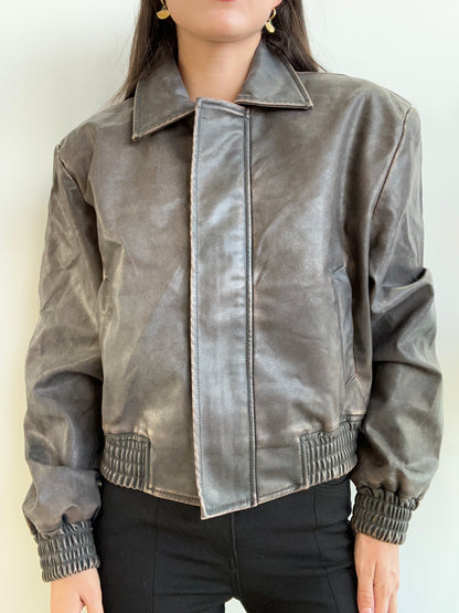 BROWN LEATHER BOMBER