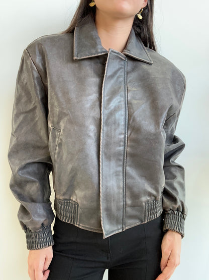 BROWN LEATHER BOMBER