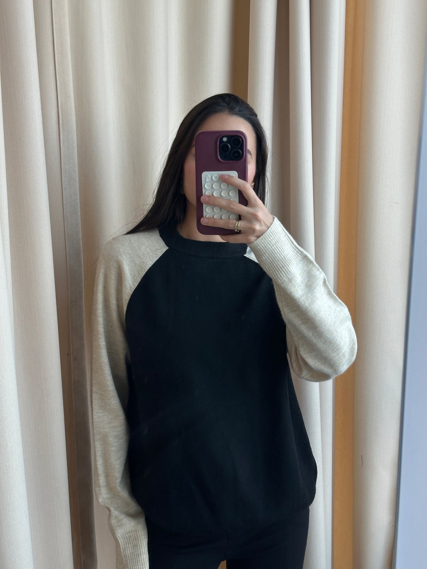 BLACK NATURAL COLOR BLOCK SWEATER