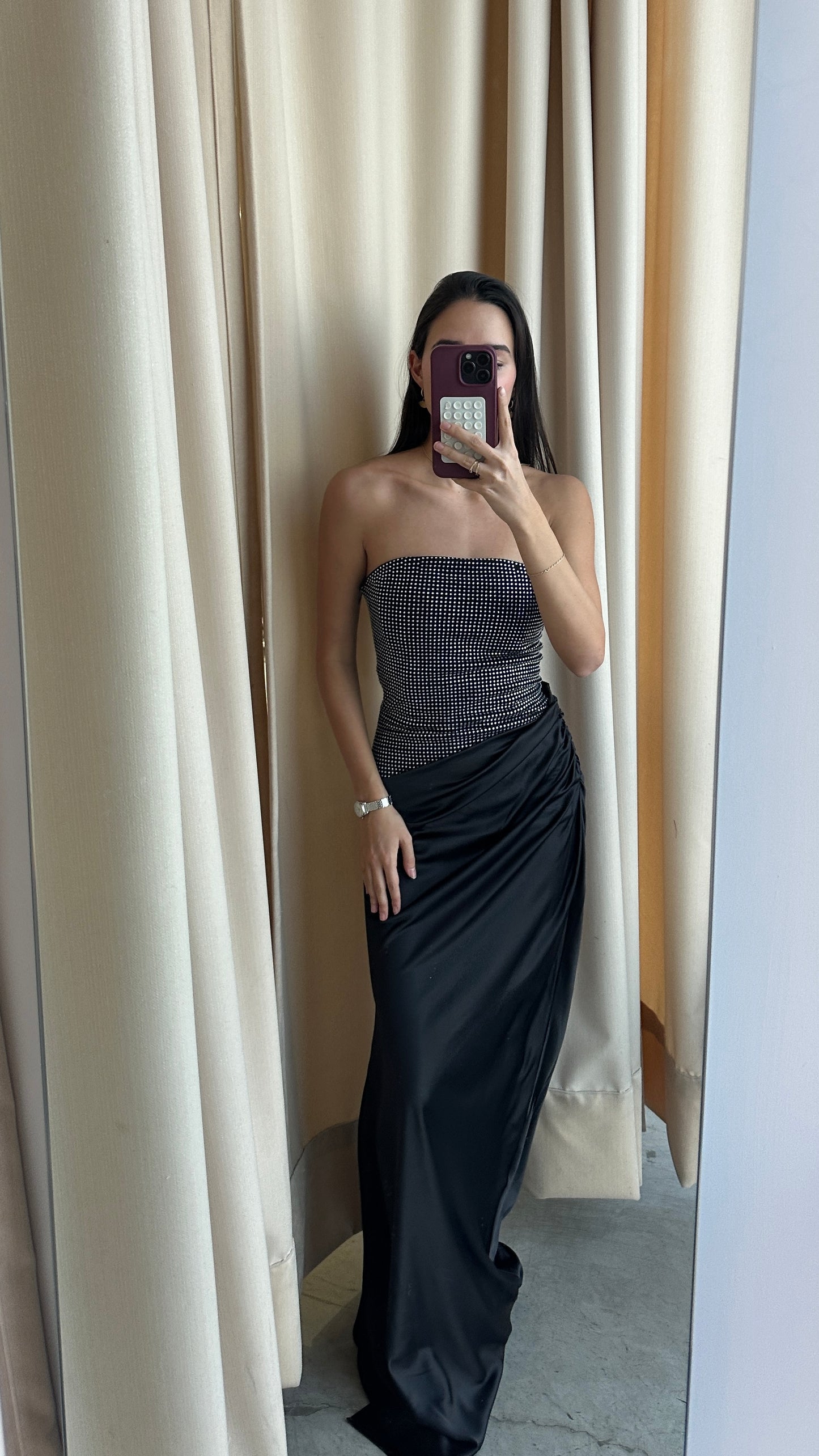 VESTIDO LARGO TOP PIEDRA NEGRO