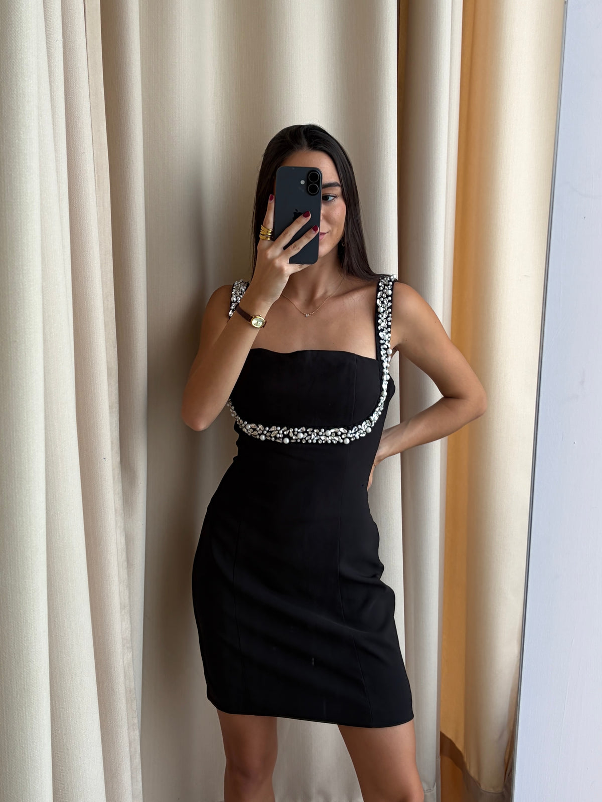PEARL BLACK MINI DRESS