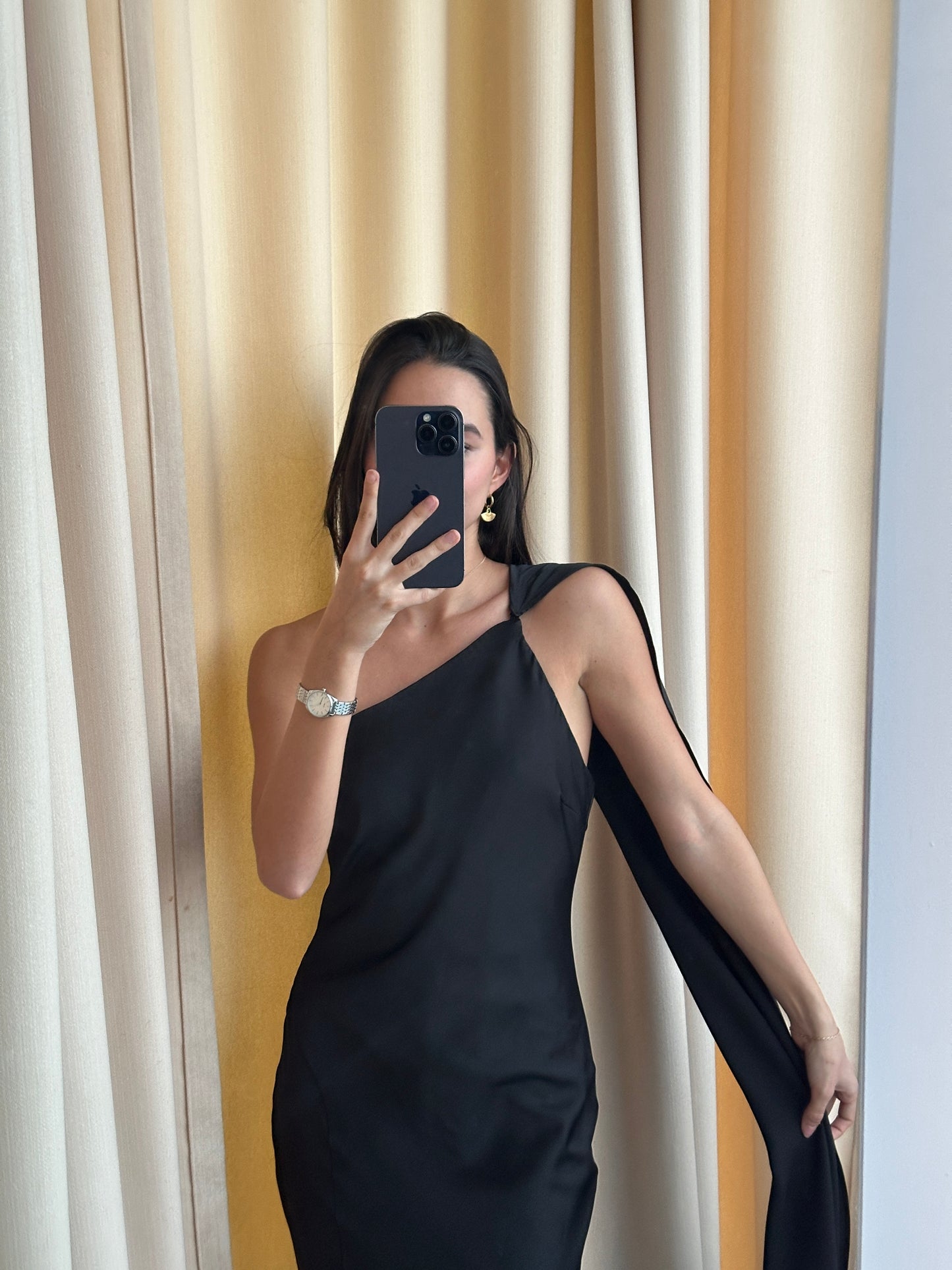 BLACK LONG SCARF DRESS