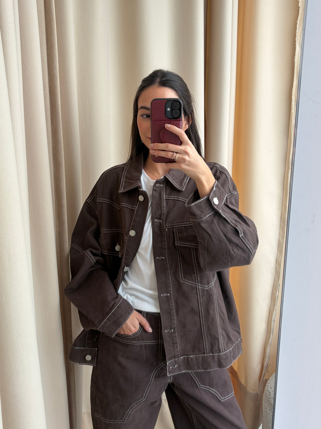 OVERSIZED DARK BROWN JEAN JACKET