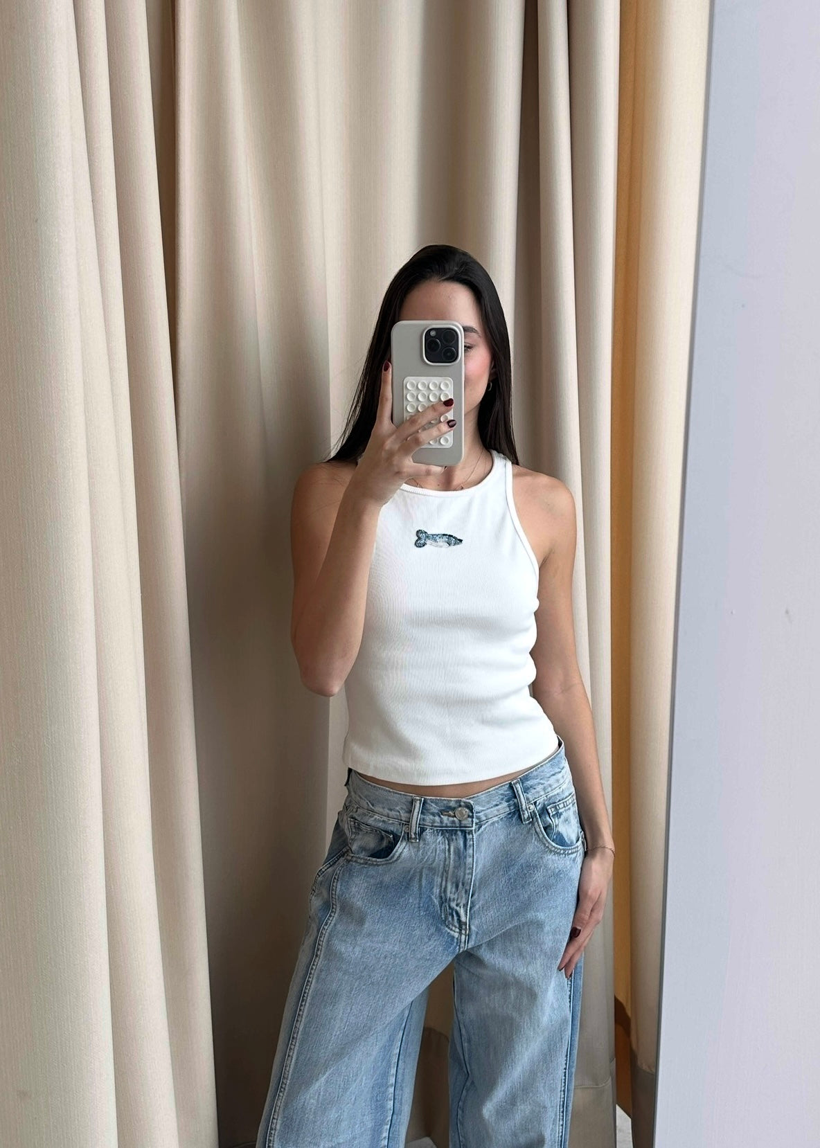 RACER WHITE TANK BEADING