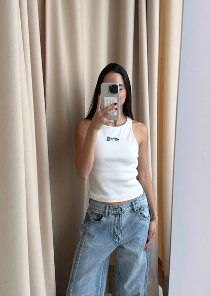 RACER WHITE TANK BEADING