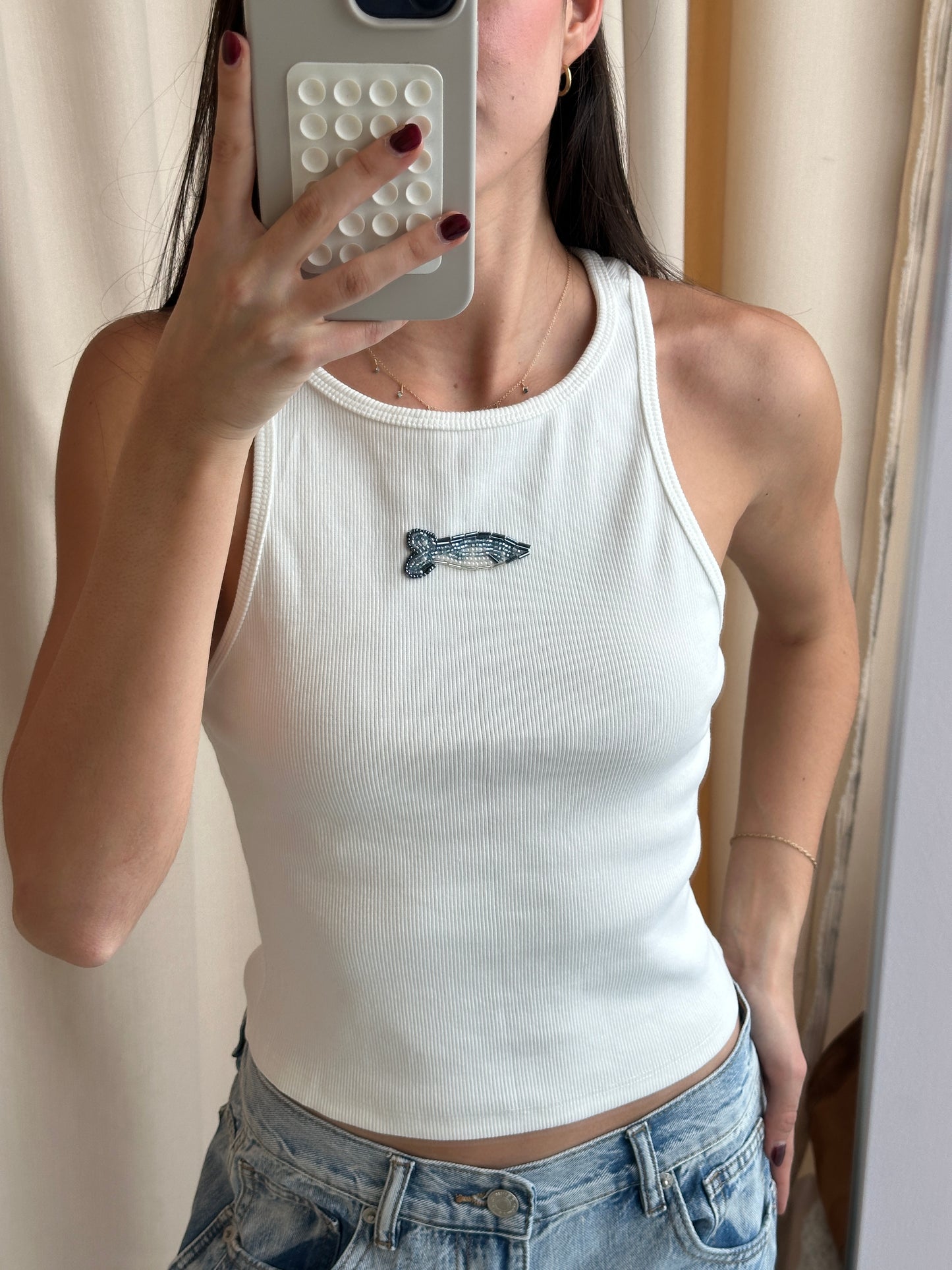 RACER WHITE TANK BEADING