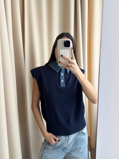 NAVY MIXED VEST