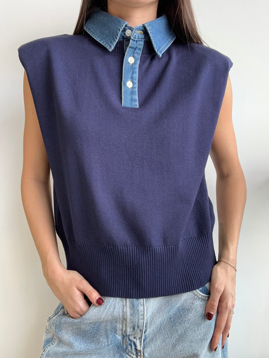 NAVY MIXED VEST