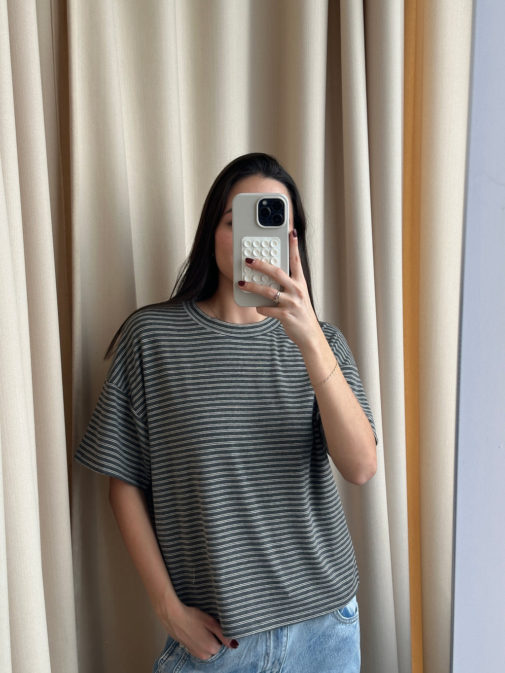 CHARCOAL STRIPED TSHIRT
