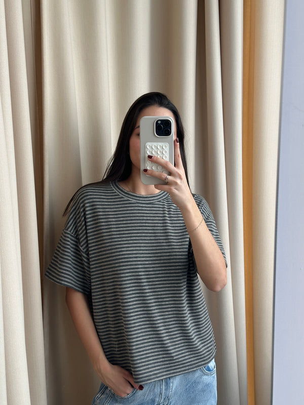 CHARCOAL STRIPED TSHIRT