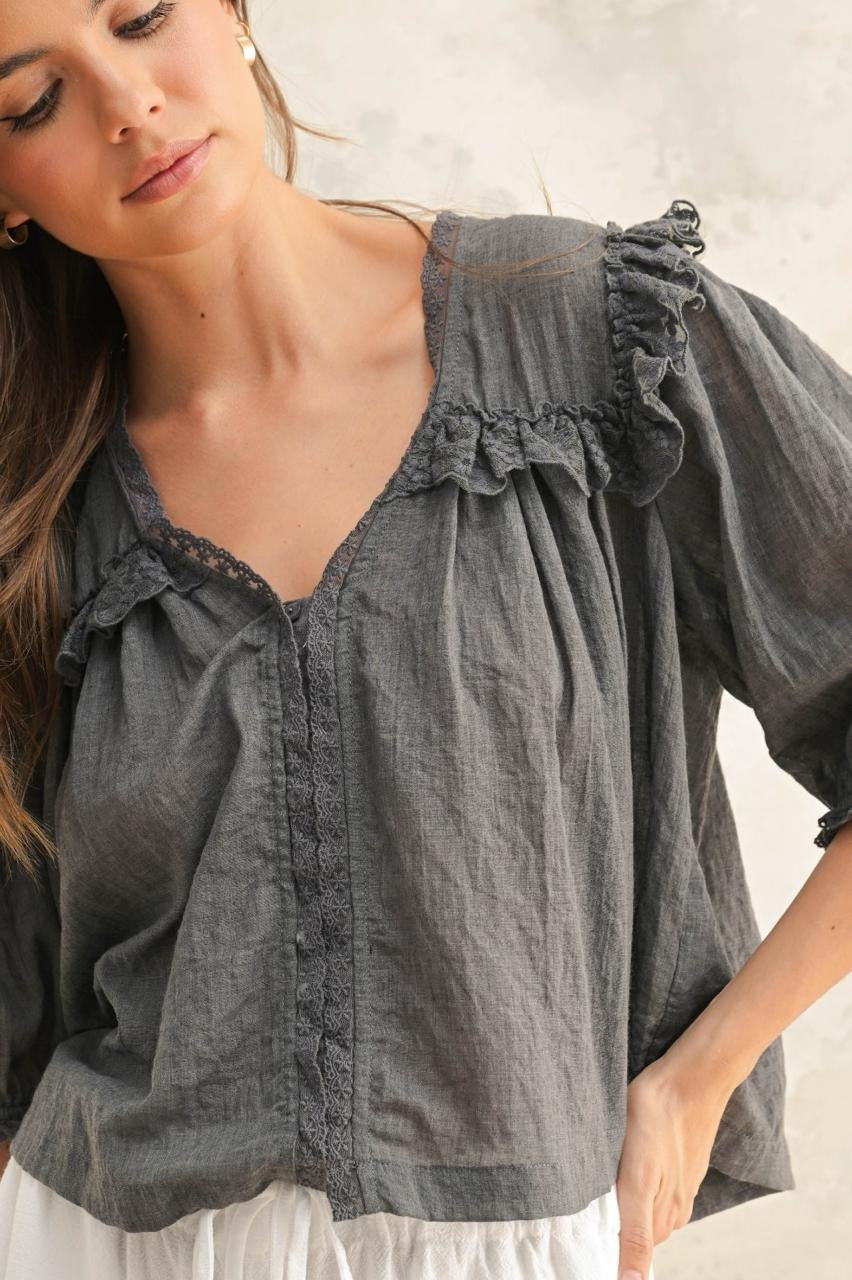 GRAY BOHO SHIRT