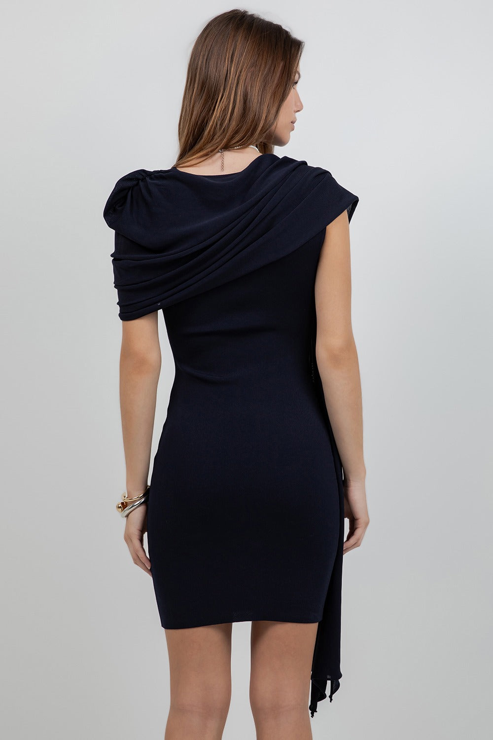 KNITTED CAPE NAVY DRESS