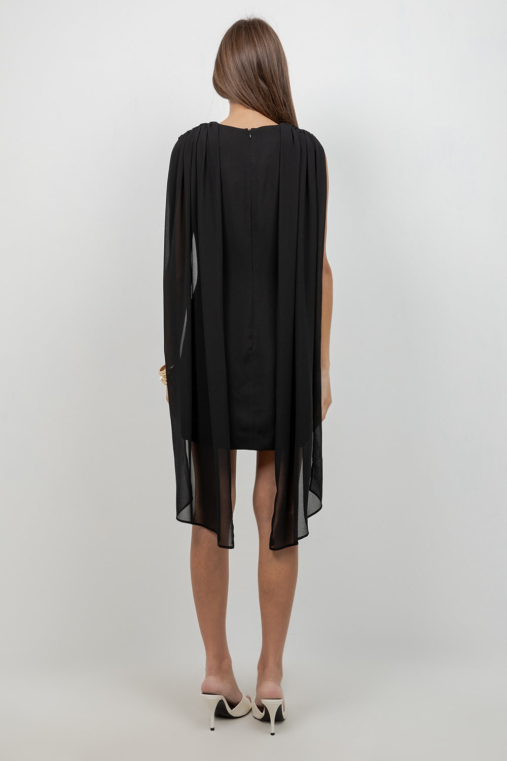 BLACK MINI DRESS WITH CAPE